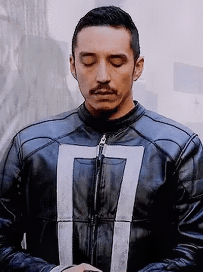 A Man With His Eyes Closed Wearing A Black Leather Jacket GIF