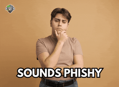 a man with his hand on his chin and the words sounds phishy on the bottom