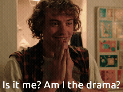 A Man With His Hands Folded And The Words Is It Me Am I The Drama Written Below Him GIF