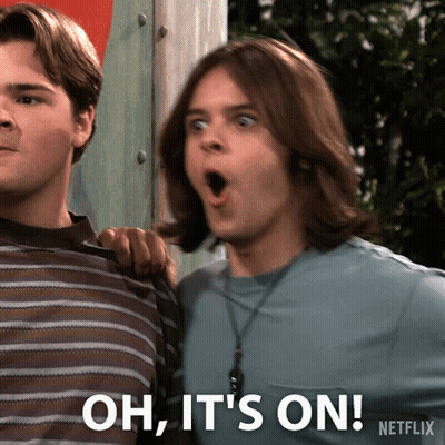 A Man With His Mouth Open And The Words Oh It 'S On GIF