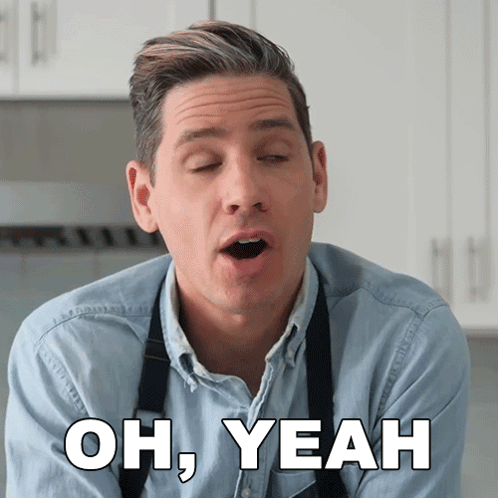 A Man With His Mouth Open And The Words Oh Yeah Written Below Him GIF