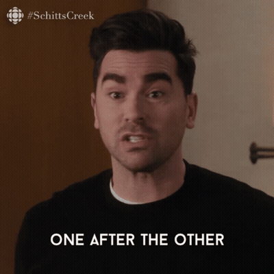 A Man With His Mouth Open And The Words One After The Other Behind Him GIF