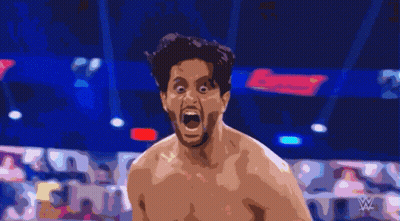 A Man With His Mouth Open In A Boxing Ring With A Sign That Says Lucky In The Background GIF