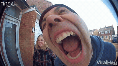 A Man With His Mouth Open Is Being Recorded By A Ring Doorbell GIF