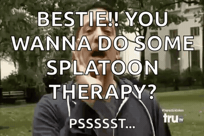 A Man With His Mouth Open Says Bestie You Wanna Do Some Splatoon Therapy ? GIF