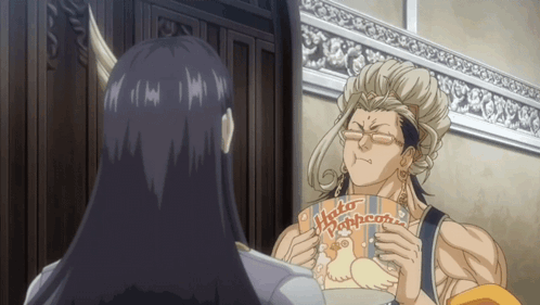 A Man With Horns Is Holding A Book That Says Moto Popcorn GIF