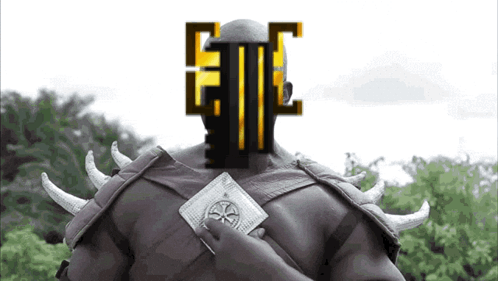 A Man With Horns Is Holding A Card That Says Eme GIF