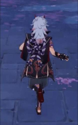 A Man With Horns Is Walking Down A Dark Street . GIF