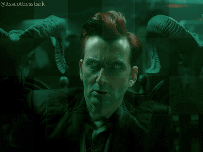 A Man With Horns Says Not Very Likely In A Dark Room GIF