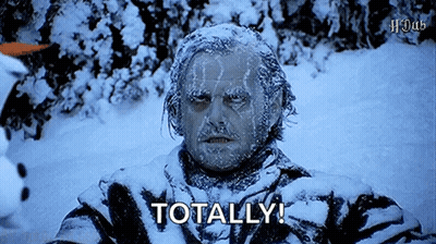 A Man With Ice On His Face Is Standing In The Snow And Saying `` Totally '' . GIF