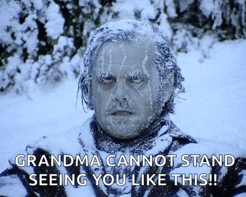 A Man With Ice On His Face Says " Grandma Cannot Stand Seeing You Like This !! " GIF
