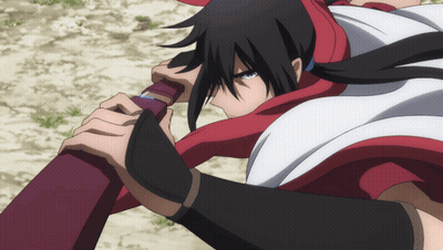 A Man With Long Black Hair Is Holding A Red And Black Object GIF