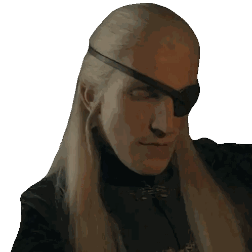 A Man With Long Blonde Hair Has A Black Eye Patch Sticker