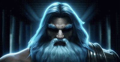 A Man With Long Blue Hair And A Beard Is Looking At The Camera GIF