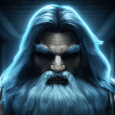 A Man With Long Blue Hair And A Beard Is Standing In The Dark . GIF