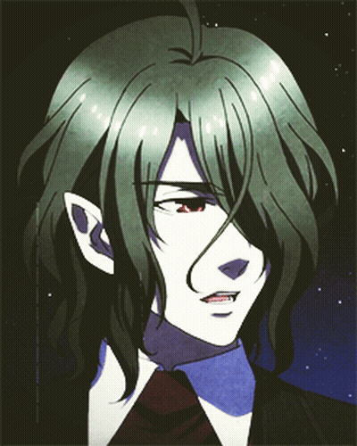 A Man With Long Green Hair And Red Eyes GIF