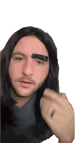 A Man With Long Hair And A Beard Has A Piece Of Black Tape On His Forehead Sticker
