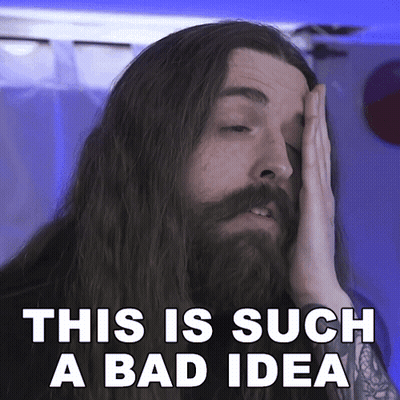 A Man With Long Hair And A Beard Has His Hand On His Forehead And The Words This Is Such A Bad Idea GIF