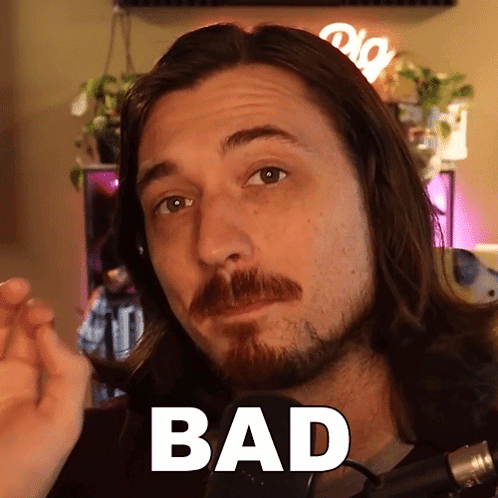 Man With Long Hair And Beard With Bad Written On Face GIF