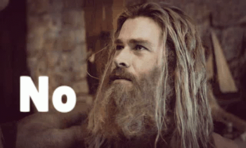 A Man With Long Hair And A Beard Has The Word No Above His Head GIF