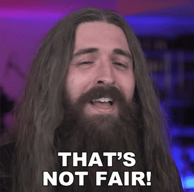 A Man With Long Hair And A Beard Has The Words That 'S Not Fair On His Face GIF