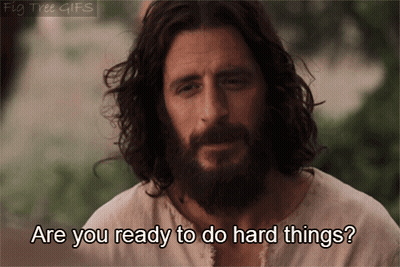 A Man With Long Hair And A Beard Is Asking If He Is Ready To Do Hard Things GIF