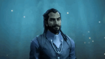 A Man With Long Hair And A Beard Is Holding A Cup In His Hand . GIF