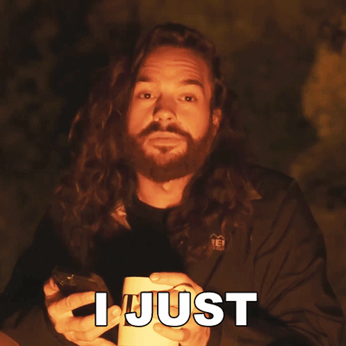 A Man With Long Hair And A Beard Is Holding A Cup Of Coffee With The Words Got Chills Written On The Bottom GIF