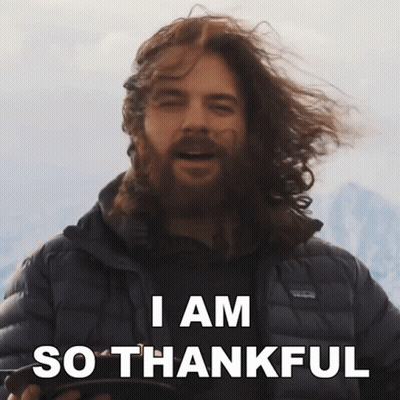 A Man With Long Hair And A Beard Is Saying I Am So Thankful GIF