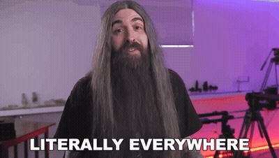 A Man With Long Hair And A Beard Is Standing In Front Of A Camera And Saying Literally Everywhere . GIF