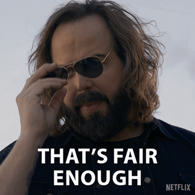 A Man With Long Hair And A Beard Is Wearing Sunglasses And Says " That 'S Fair Enough " GIF