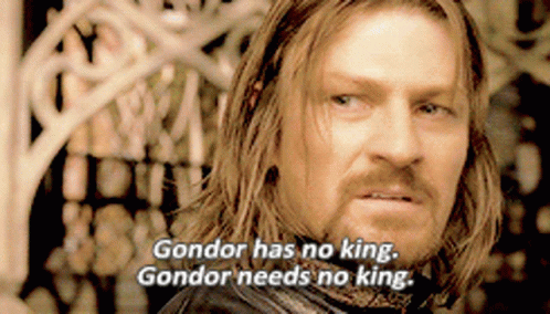 A Man With Long Hair And A Beard Says " Gondor Has No King " And " Gondor Needs No King " GIF