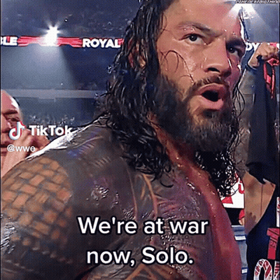 A Man With Long Hair And A Beard Says We 'Re At War Now Solo . GIF