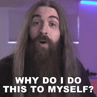 A Man With Long Hair And A Beard Says Why Do I Do This To Myself GIF