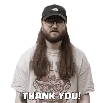 A Man With Long Hair And A Beard Wearing A Hat And Glasses Says Thank You Sticker