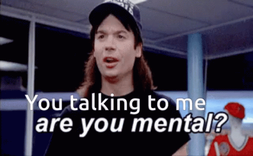 A Man With Long Hair And A Hat Is Talking To Someone Who Is Asking If He Is Mental GIF