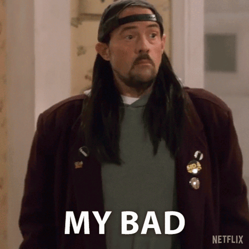 A Man With Long Hair And A Hat Says My Bad . GIF