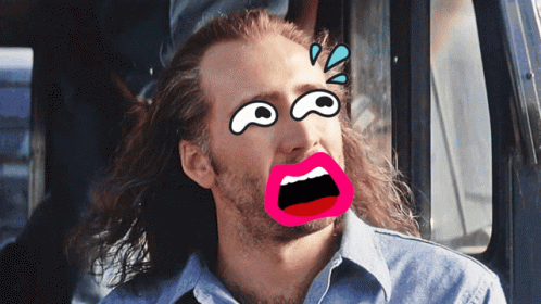 A Man With Long Hair And A Pink Mouth Has A Cartoon Face Drawn On His Face GIF