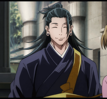 A Man With Long Hair And Earrings Is Smiling And Wearing A Kimono GIF