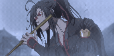 A Man With Long Hair Is Playing A Flute In A Cartoon GIF