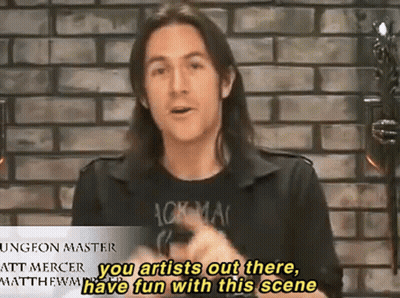A Man With Long Hair Is Standing In Front Of A Brick Wall And Says " You Artists Out There , Have Fun With This Scene " GIF