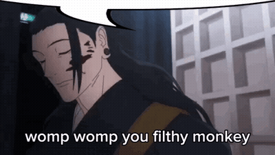 A Man With Long Hair Is Standing In Front Of A Building With A Speech Bubble That Says Womp Womp You Filthy Monkey GIF