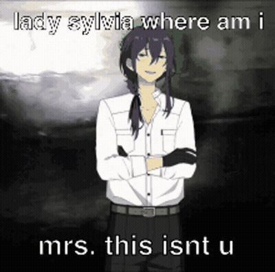 A Man With Long Hair Is Standing With His Arms Crossed In Front Of A Dark Background . GIF