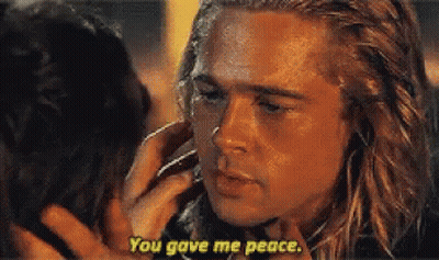 A Man With Long Hair Is Touching Another Man 'S Face And Saying You Gave Me Peace GIF