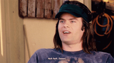 A Man With Long Hair Is Wearing A Hat And A Visor And Says " Heh Heh Sweet " GIF