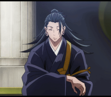 A Man With Long Hair Is Wearing A Kimono And A Yellow Tie GIF