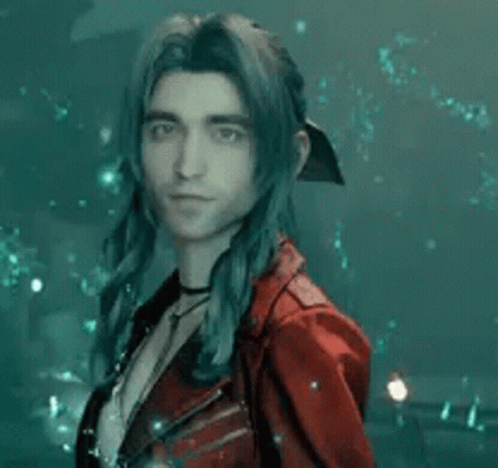A Man With Long Hair Is Wearing A Red Leather Jacket And A Choker . GIF