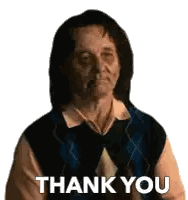 A Man With Long Hair Is Wearing A Sweater And Tie And Says Thank You Sticker