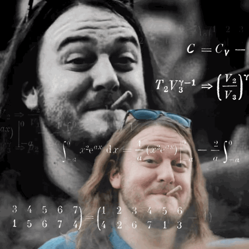 A Man With Long Hair Smoking A Cigarette In Front Of A Mathematical Equation GIF