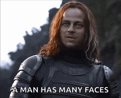 A Man With Long Red Hair Is Wearing Armor And Says A Man Has Many Faces . GIF